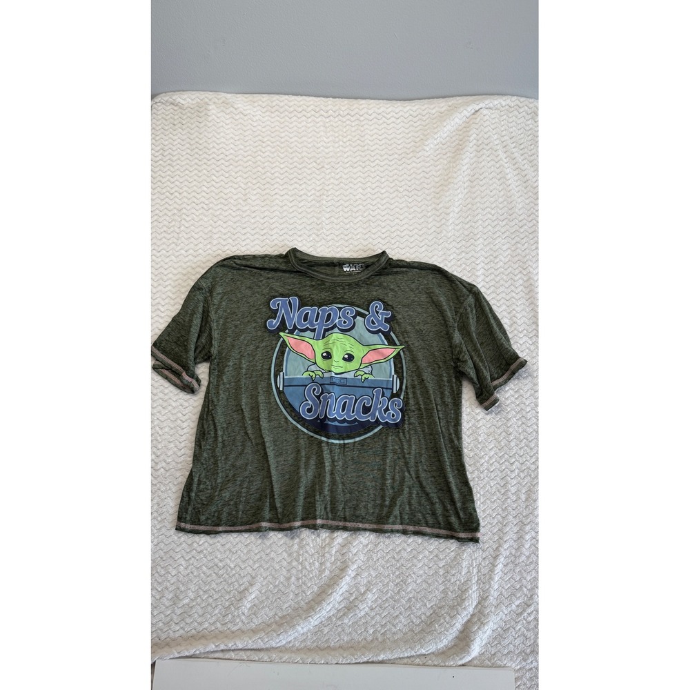 Star Wars Grogu Naps & Snacks Graphic Tee Olive Green XL 16-18 Relaxed Fit